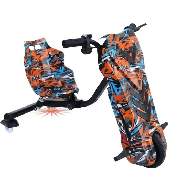 Orange blue and black ride on electric drifting scooter