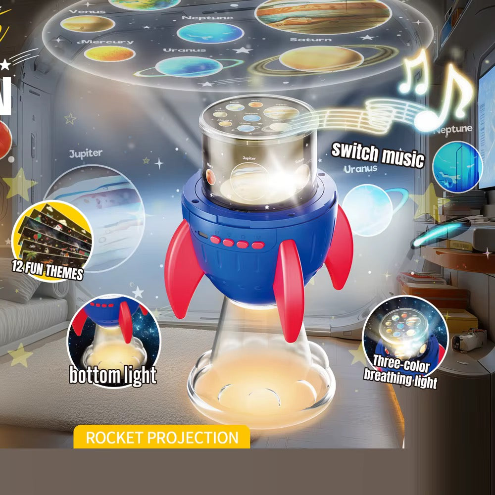 Rocket Rotate Projection Lamp & Music Box (12-in-1 Educational Star & Space Projector)