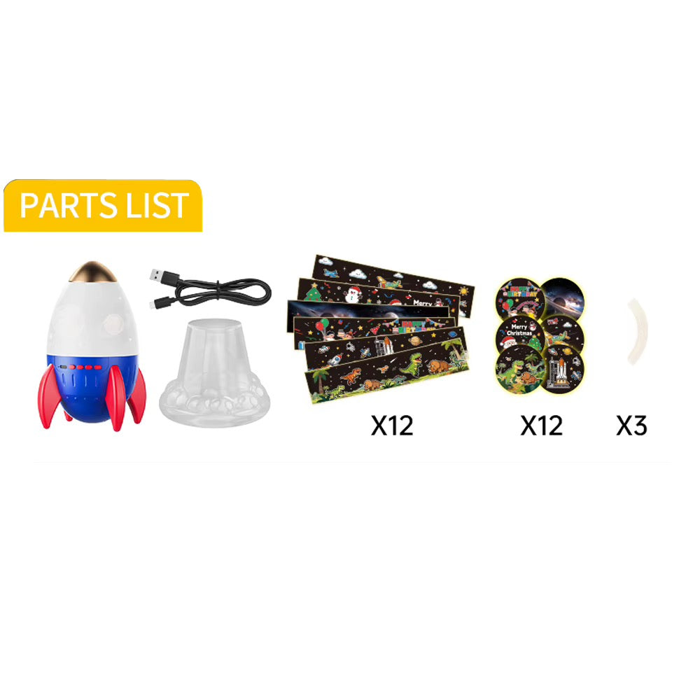 Rocket Rotate Projection Lamp & Music Box (12-in-1 Educational Star & Space Projector)